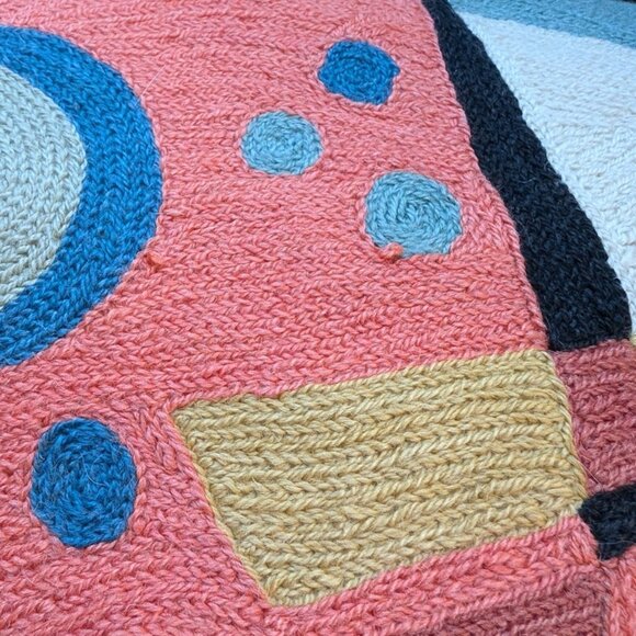 Kandinsky Style Wool Chainstitch Crewelwork Decorative Accent Pillow - Picture 11 of 15